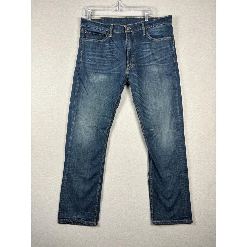 Levi's 513 Slim Straight Jeans Mens 36x32 Blue Medium Wash Stretch Denim